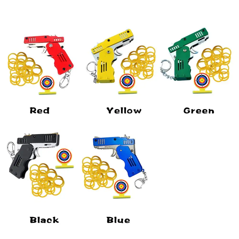 

All Metal Mini Folding Rubber Band Gun Outdoor Sport Toy Keychain Kid Children gift toy six bursts of rubber toy pistol toy gun
