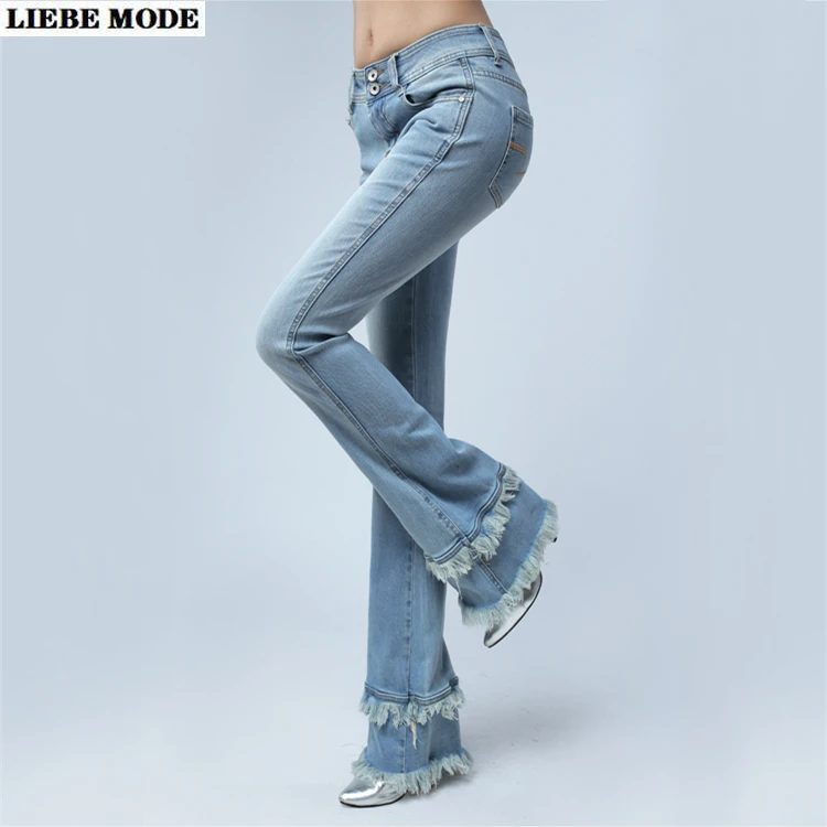 Women's Flared Bootcut Blue Jeans Pants for Women Mid Waist Flare Jeans 90s Retro Skinny Denim Trousers Bell Bottoms Tassel