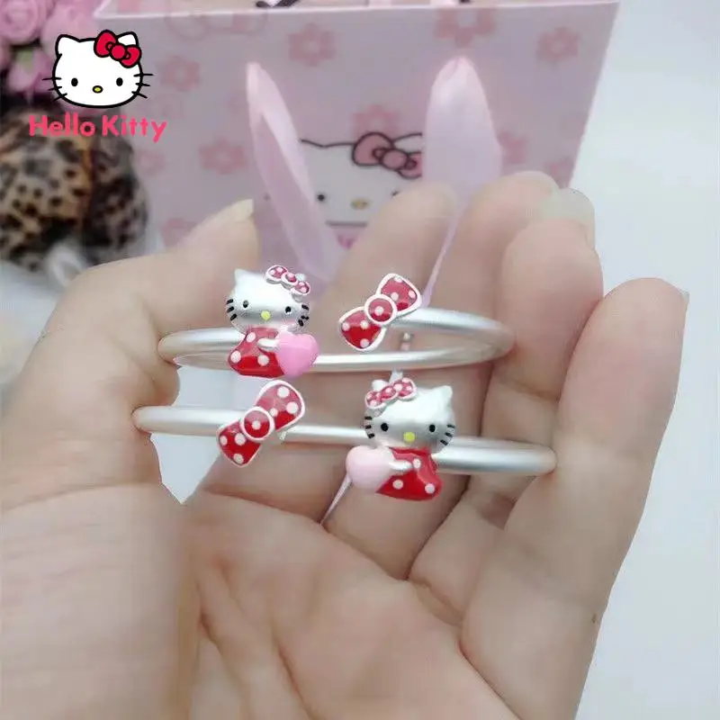 

Hello Kitty 925 Silver Jewelry Bow Knot Bracelet Opening Adjustable Children's Bracelet Gift