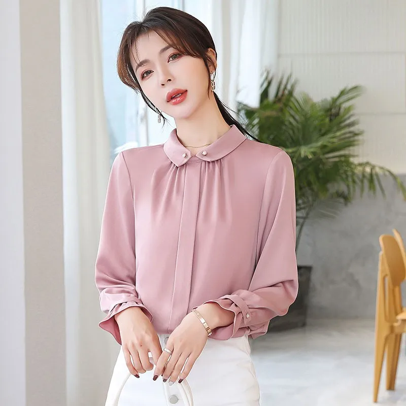 

Office Lady Long Sleeve Elegant Blouses Shirts New Arrival 2021 Spring Korean Style Solid Color All-match Women Casual Tops W119