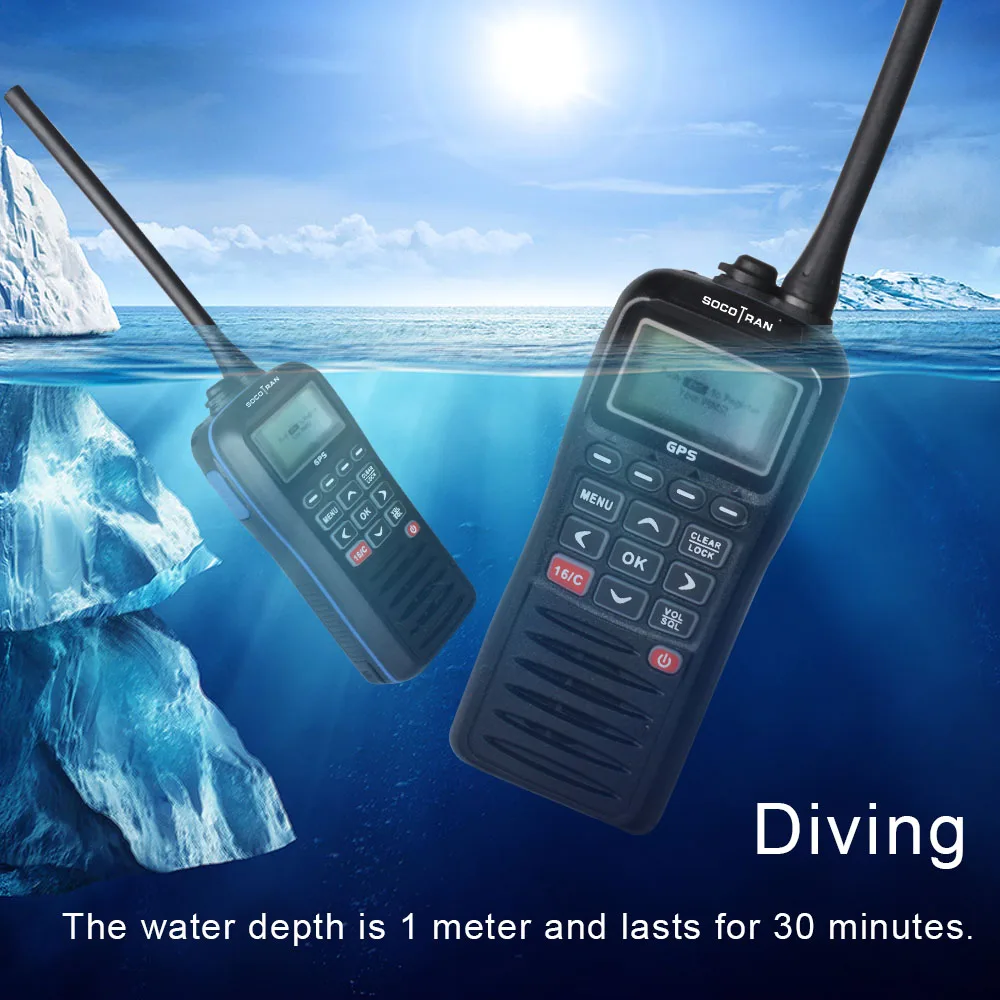 SOCOTRAN RS-38M GPS Marine Two Way Radio VHF Handheld Floats Waterproof IPX7 ATIS code Tri-watch 156.025-157.425MHz Transceiver