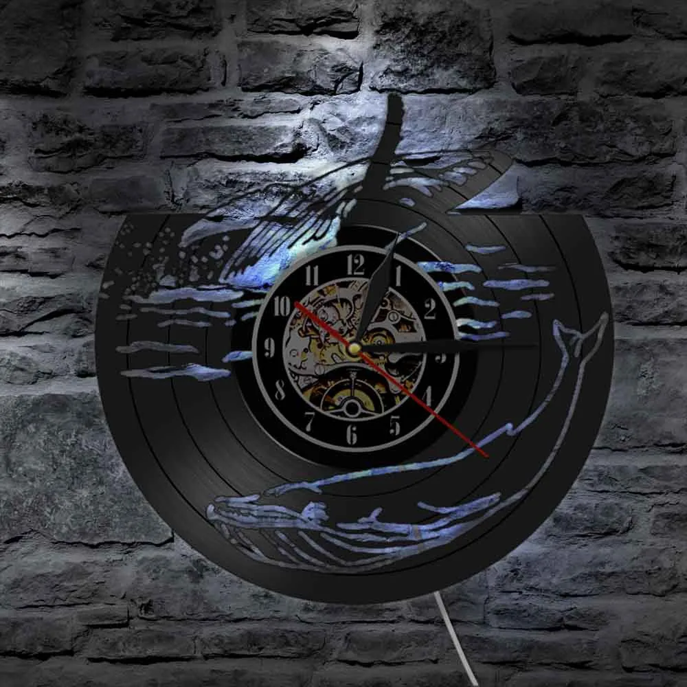 Винтажные виниловые настенные часы с изображением китов океанских животных