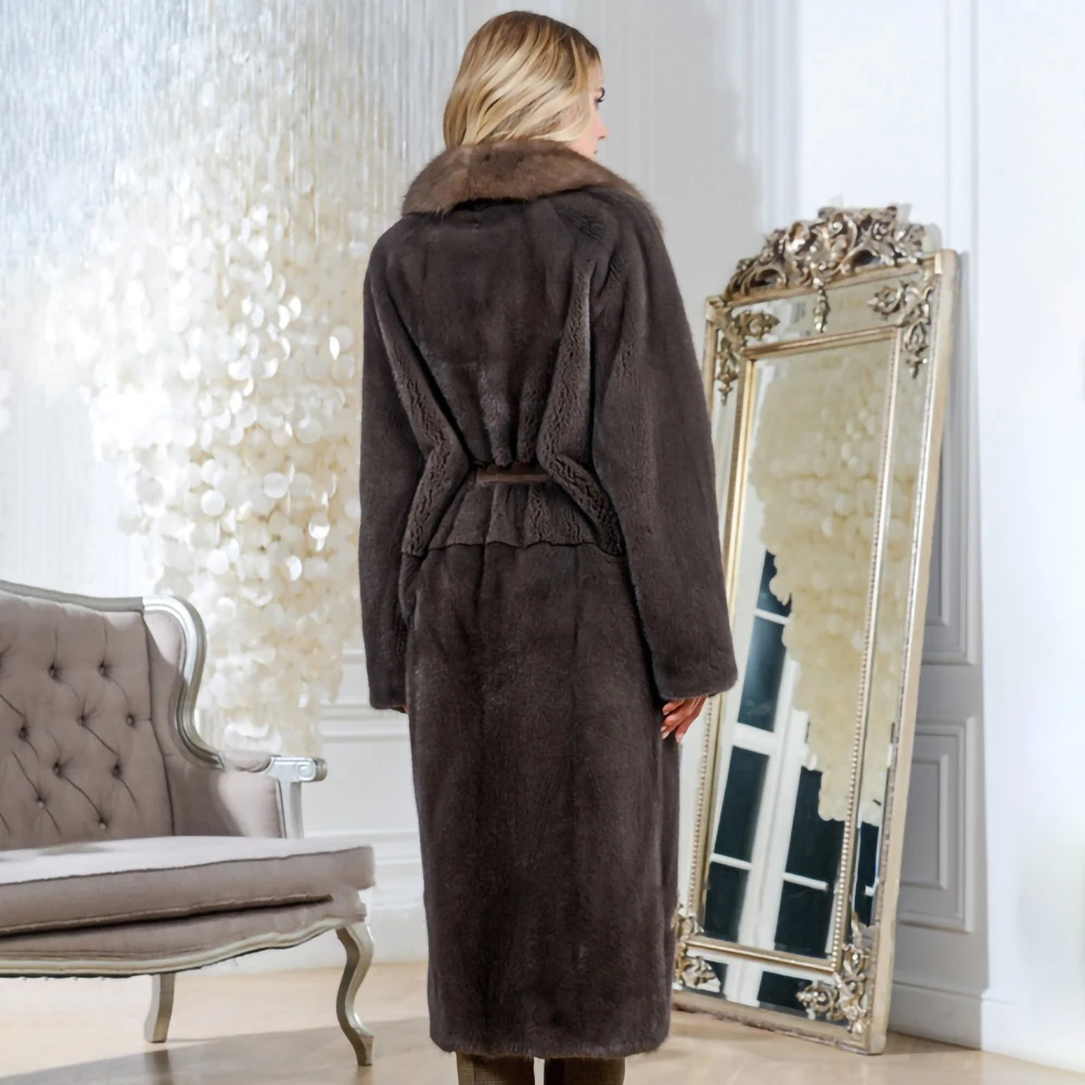 TOPFUR Mink Coat Female Whole Mink Long Hooded Fox Hat Collar Belt Imported Mink Fur Coat Real Fur Parka