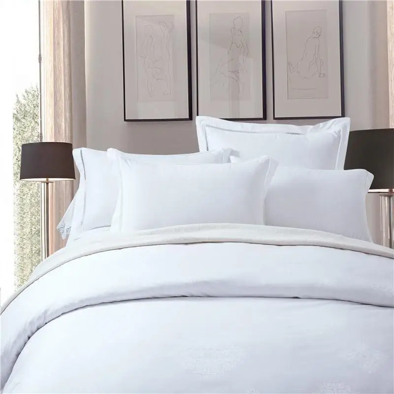 

Satin jacquard white color luxury bedding sets egyptian cotton hotel bed set king queen size 4Pcs duvet cover bed sheet set