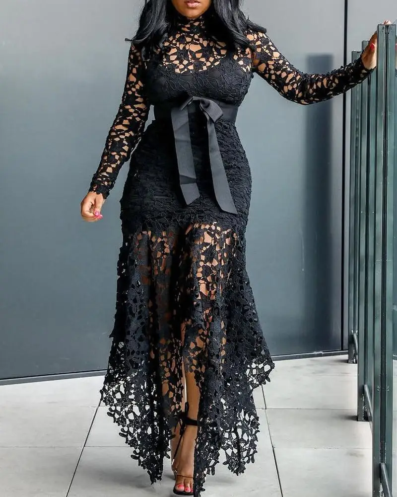 

Women 2 pcs Lace See Through Dress & Lining Sets