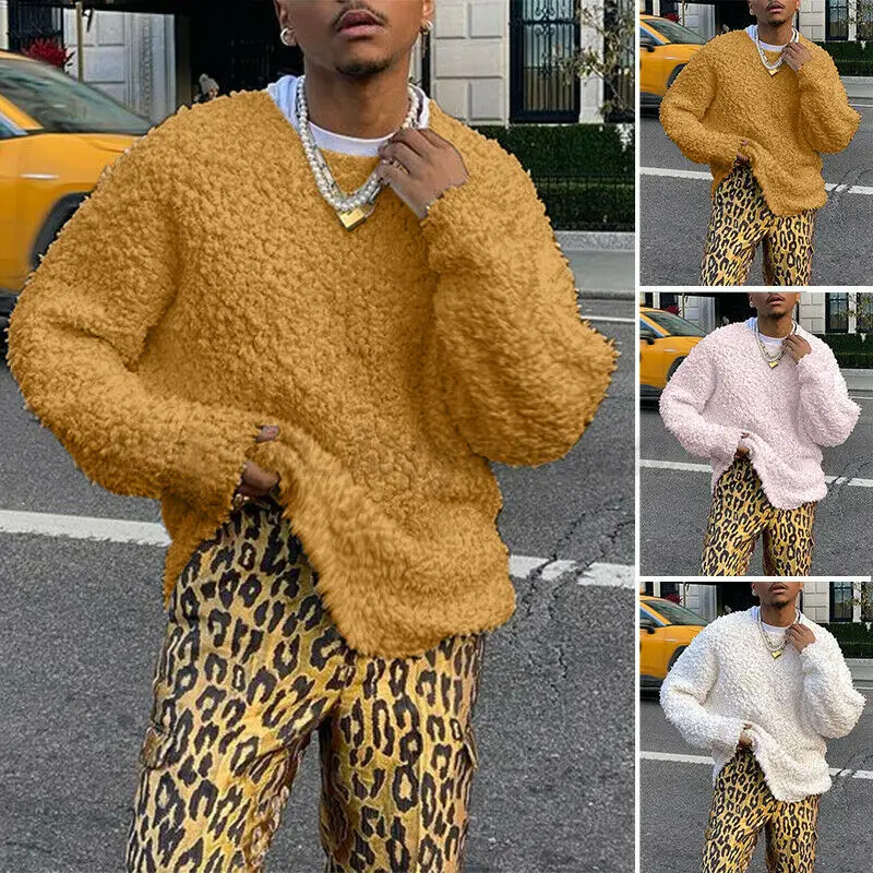 

Men's Sweater Autumn And Winter New Plush Thickened Solid Color Long Sleeve Round Neck Sweater Fashion casual Loose Men's Top