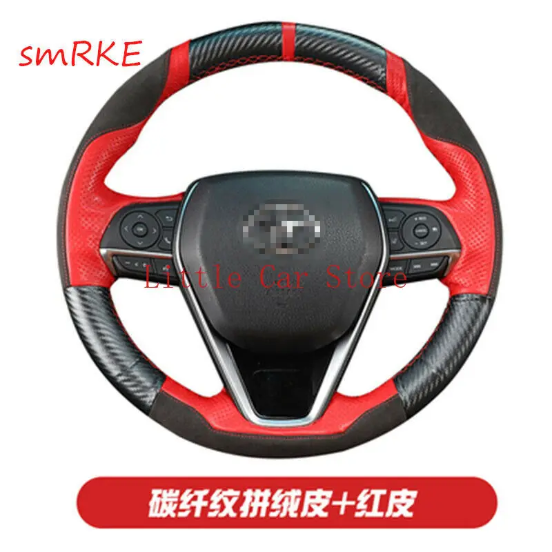 

DIY Carbon Fiber Red Leather Steering Wheel Cover For Toyota Camry 8th Avalon 2018-21