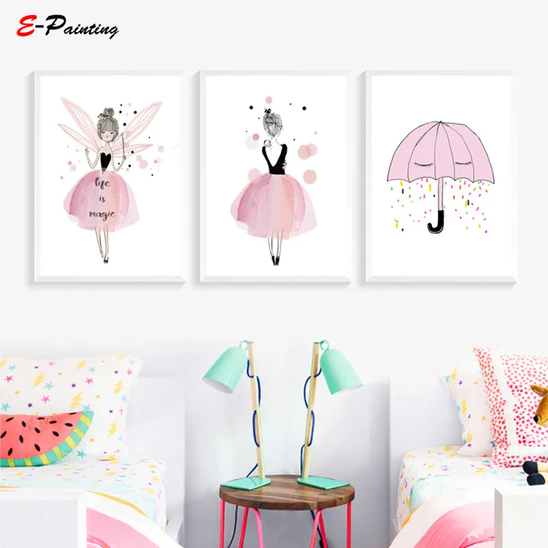 Современная Настенная живопись акварельные розовые картины принцессы холст