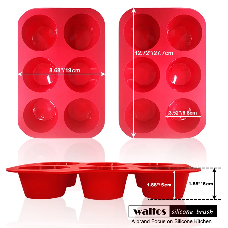 

WALFOS 1 Piece Cake Tools Fondant Bakeware Silicone Metal Non-Stick 6 Cups Cupcake Baking Tray Mousse Cake Mold Muffin Pan