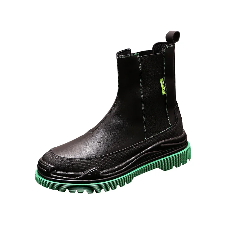 

2021 Martin boots men's spring autumn new height casual shoes round head sleeve leather boots British style Chelsea short