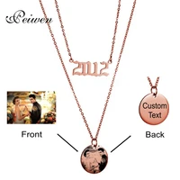 personalied custom necklaces layered stainless steel round pendant engrave photo text choker year number 1980 2019 birthday gift