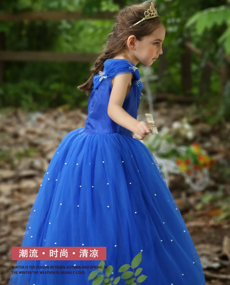 Благородный Королевский Синий Принцесса Золушка летнее платье для маленьких