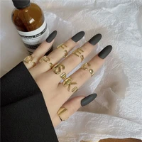 fashion a z letter gold color metal adjustable opening ring for women initials name alphabet party chunky wide trendy jewelry