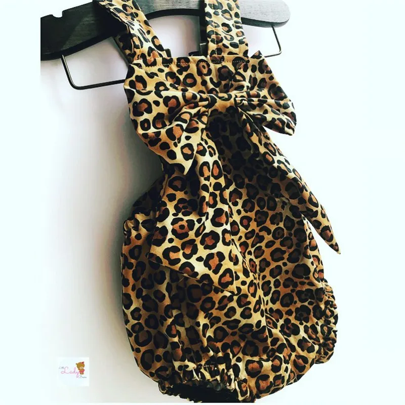 

Cute Baby Girls Leopard Printed Romper Summer Sleeveless Sling Sleeveless Rompers Baby Girls Playsuit Big Bowknot Jumpsuit 0-24M