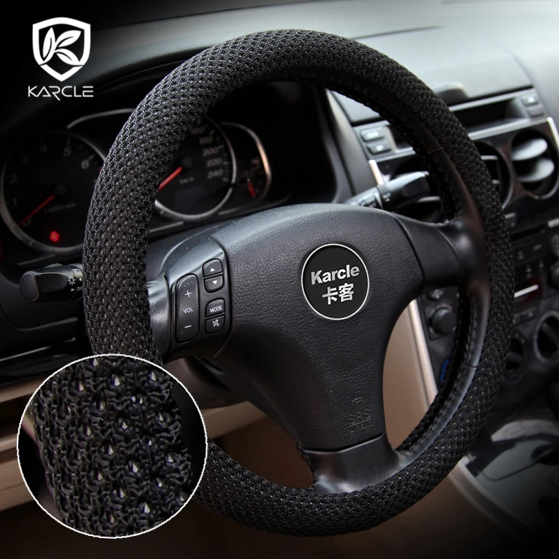 

Karcle Breathable Car Steering Wheel Covers Anti-Slip Sweat-Absorbent Universal Steering Cover Auto Wheel Protector 38CM for Men