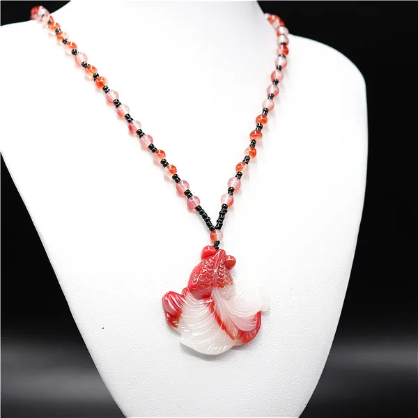 Натуральные красные белые китайские Подвески в виде золотой рыбки ожерелье с