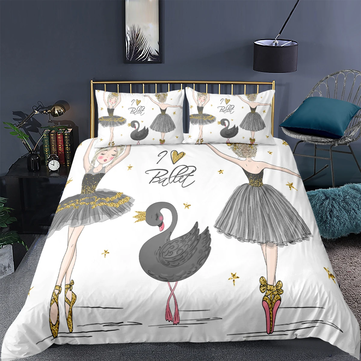 

3D Bedding Set Girl Dancer Pattern Printed Duvet Cover Pillowcase Ballet Quilt Cover Cartoon Home Textiles 2/3 Pcs King Size