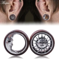 miqiao 2pcs new product hot sale sun moon alloy wood ear expander 8mm 20mm ear expander human body piercing rod ear tunnel