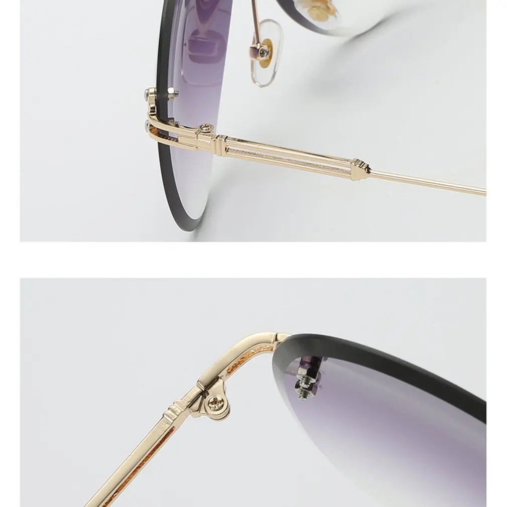 

Hot Sale Uv400 Rimless Sunglasses Women Gradient Shades Cutting Lens Ladies Frameless Metal Eyeglasses Vintage Round