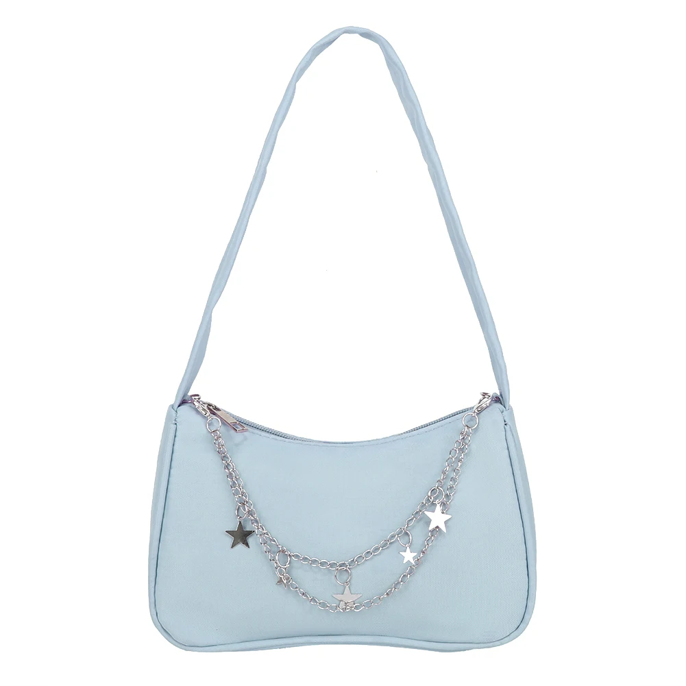 

Cheap Women's Bag Pure Color Underarm Shoulder Bag Casual Ladies Star Chain Small Sweet Girls crossbody bags for women