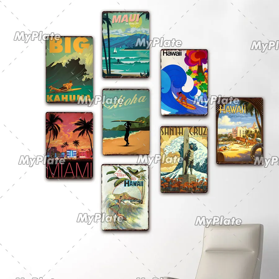 Металлический знак для пляжа Жестяная Табличка серфинга Настенный декор бара