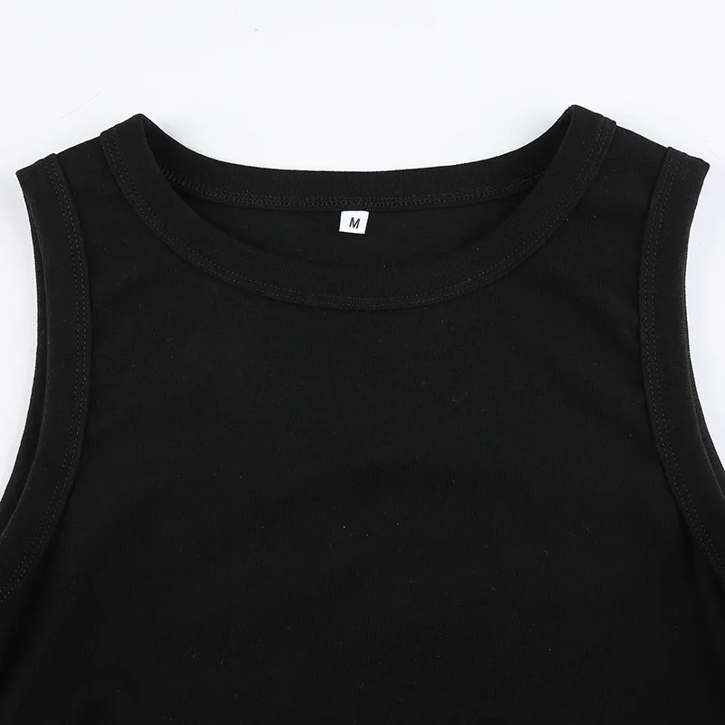 

Retro Women's Slim Elastic O-Neck Cropped Hollow out Short Sleeveless Drawstring Lace up Bandage T-Shirts Tank Top y2k 2021