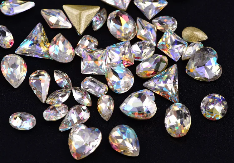

120PC special-shaped diamond boxed flat-bottomed nail art crystal diamond AB colored glass diamond DIY nail decor accessories