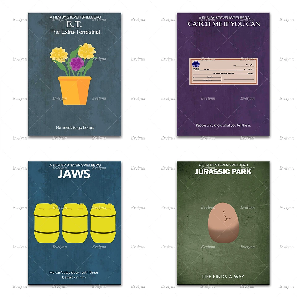 

Steven Spielberg Movie Poster,Jaws, Jurassic Park,Catch Me If You Can, Minimalist Home Decor Canvas Wall Art Prints Unique Gift