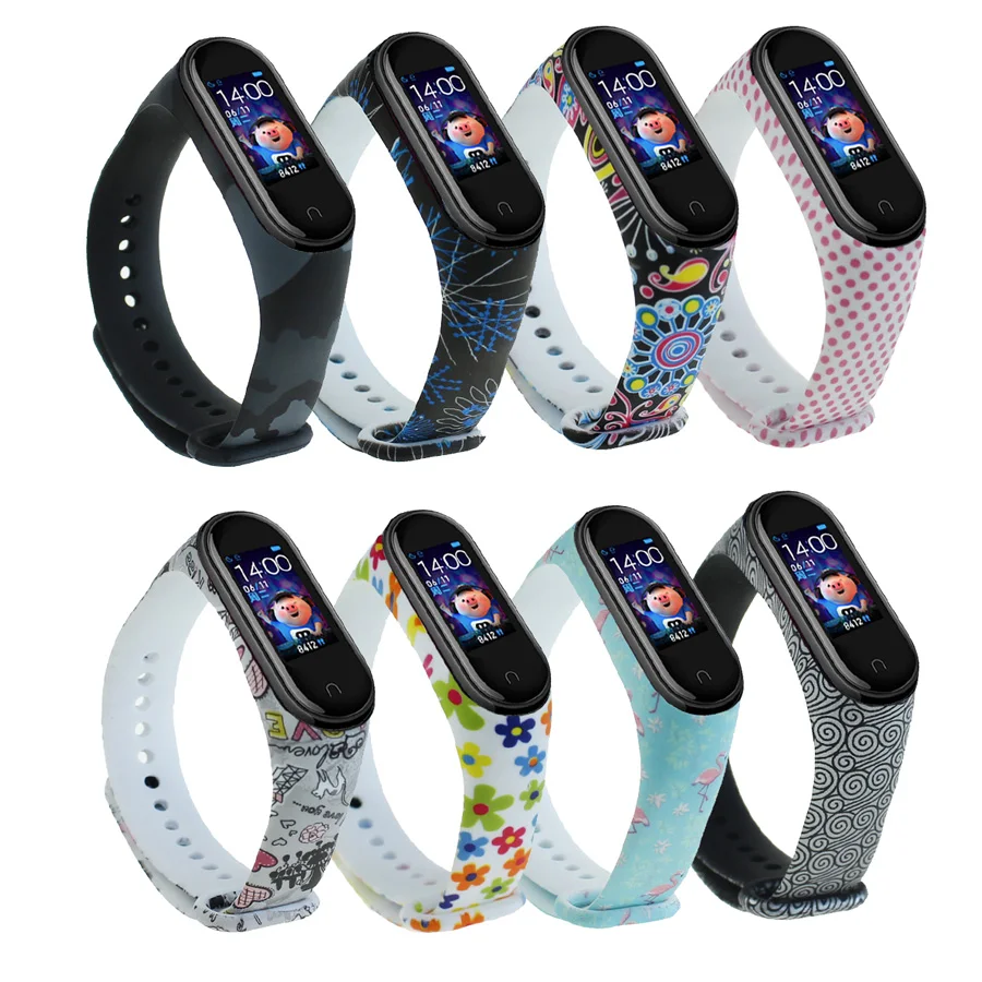 Ремешок силиконовый сменный с принтом для смарт-браслета xiaomi mi band 4 3 | Электроника
