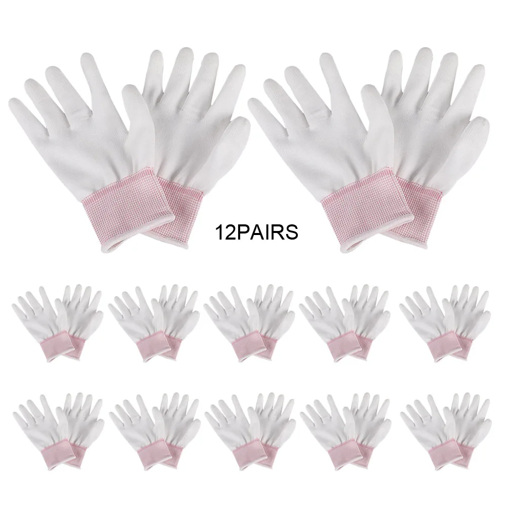 

12pairs Work Protection Non Slip Portable Free-Motion Machine Home Quilting Grip Gloves Easy Wear Breathable White Nylon Soft