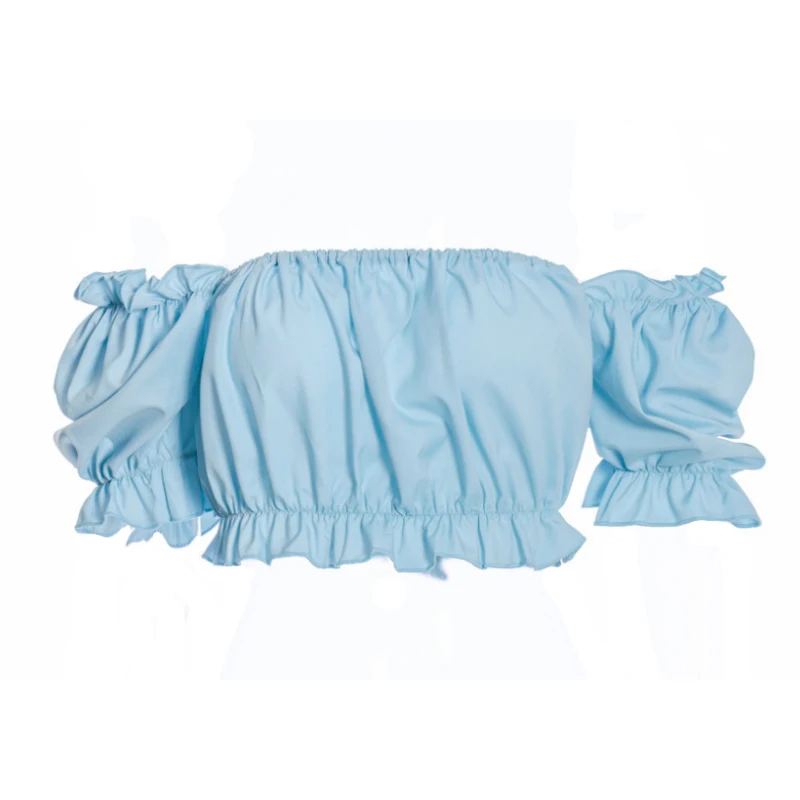 

Women Puff Sleeve Shirt tops Hot Summer Casual Ruched Solid color Crop top Off Shoulder Backless High Street Shirt Blouse Female