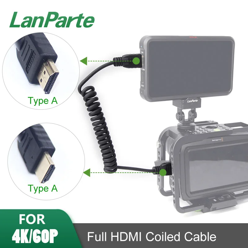 LanParte спиральный совместимому с HDMI кабель для типа A розетка камеры Atomos 10 бит BMPCC