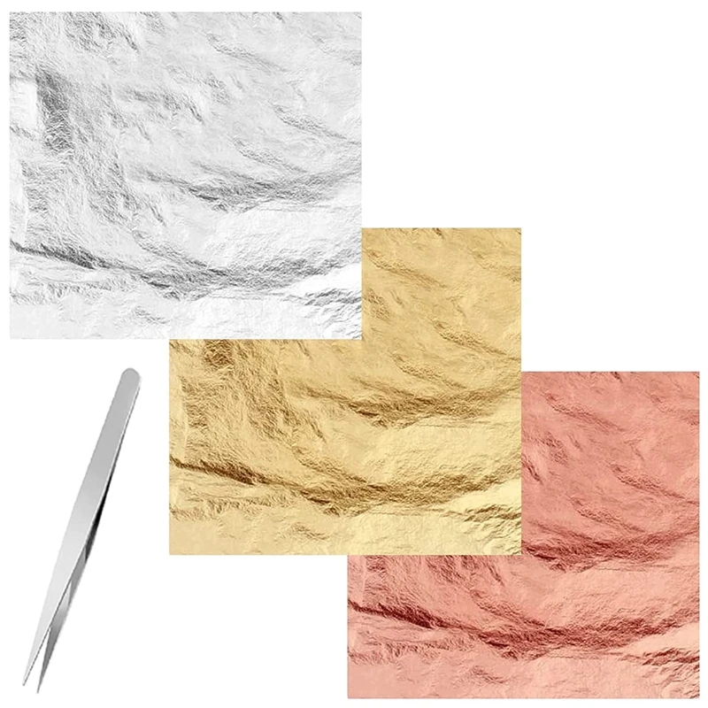 

K92A 120 Pcs Gold Foil Sheets Imitation Gold Leaf Gold Silver Copper Leaves Sheets