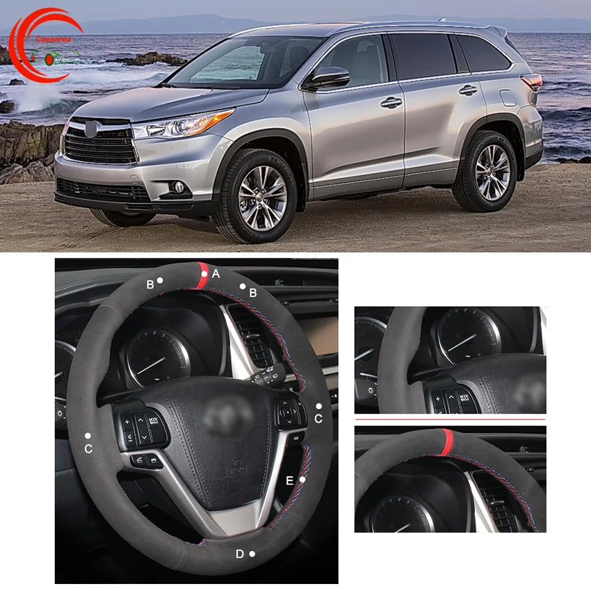 

Для Toyota Highlander 2013-2020 черный кожаный чехол рулевого колеса автомобиля DIY рука сшитый на заказ