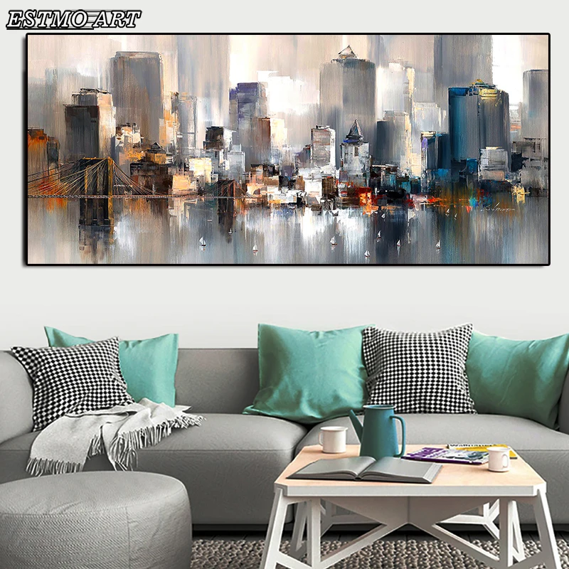 

Canvas Painting Abstract Modern Decor Oil Paintings City Building Rain Boat Poster and Prints Art Cuadros Decor for Living Room