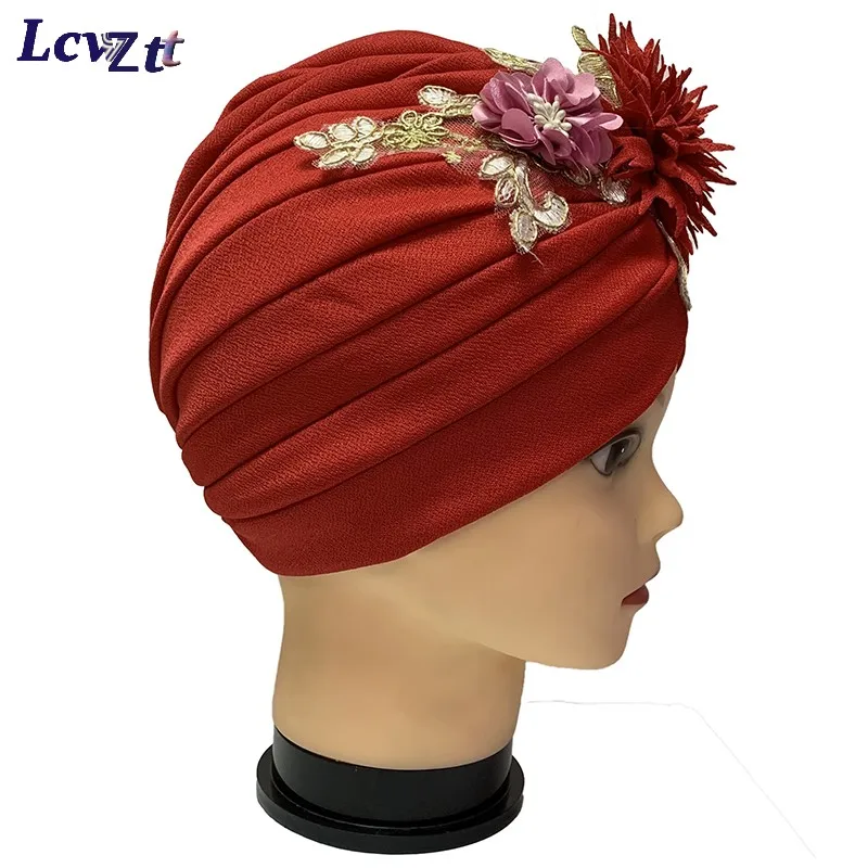 

2021 Newest Elegant Turban Hats Women Cap Beaded For India Hat Scarfs Head Wrap Headband Girl Hair Accessories Lady