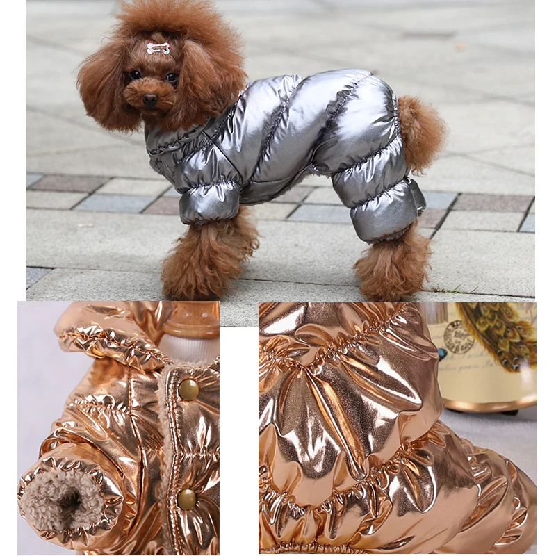 Зимнее теплое пальто для собак куртка утепленный пуховик с четырьмя ножками