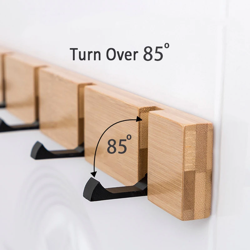 

Zoxfer Light Luxury Nordic Bamboo Wood Coat Rack Hidden Hooks Wall Mount Non-slip Clothes Storage Shelf High Load Hats Hanger