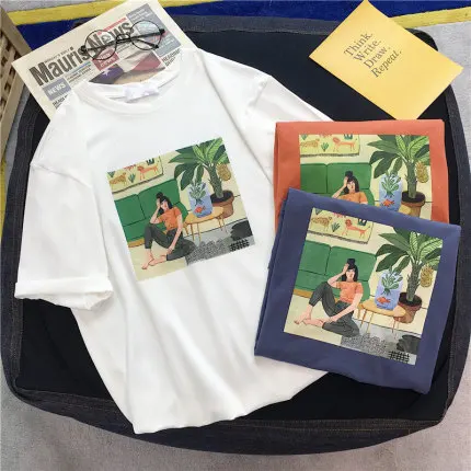 Женская футболка в стиле Харадзюку винтажная Повседневная хлопковая с коротким