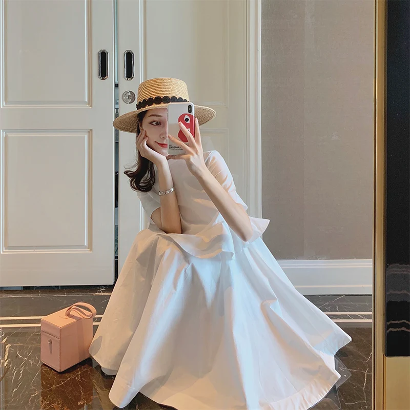 Женское платье белая футболка однотонная с оборками мини-платье уличная одежда в