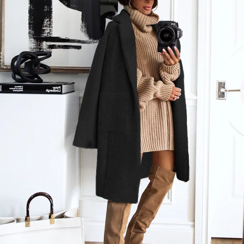 

2021 Winter And Autumn Women's Solid Color Long Coat Jacket Casual High Quality Warm Coat Fashion Long Coat