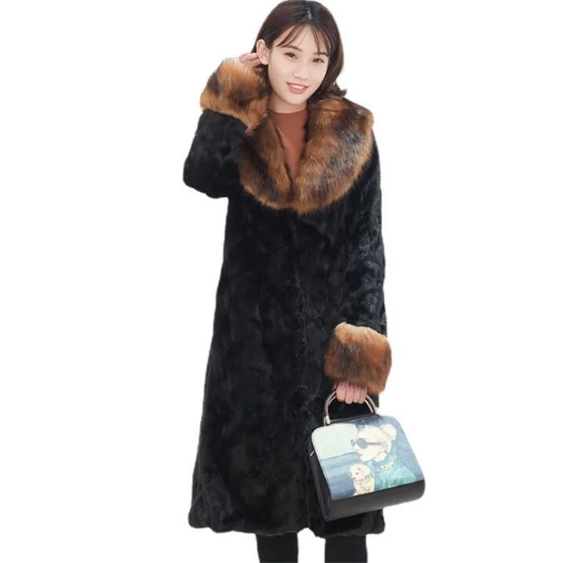 Fur Coat Womens Long Clothes Slim Autumn Winter New Style Fox Collar Mink Jackets Female Korean Warm Leisure