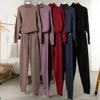 turtleneck pullover sweatshirts knit pants suit two piece sets women autumn winter warm knitted tracksuit sporting suit female