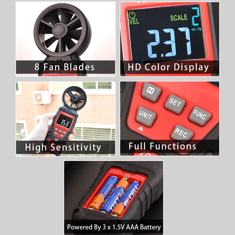 HABOTEST ветровой измеритель HT625 анемометр Мини Датчик скорости ветра Измеритель