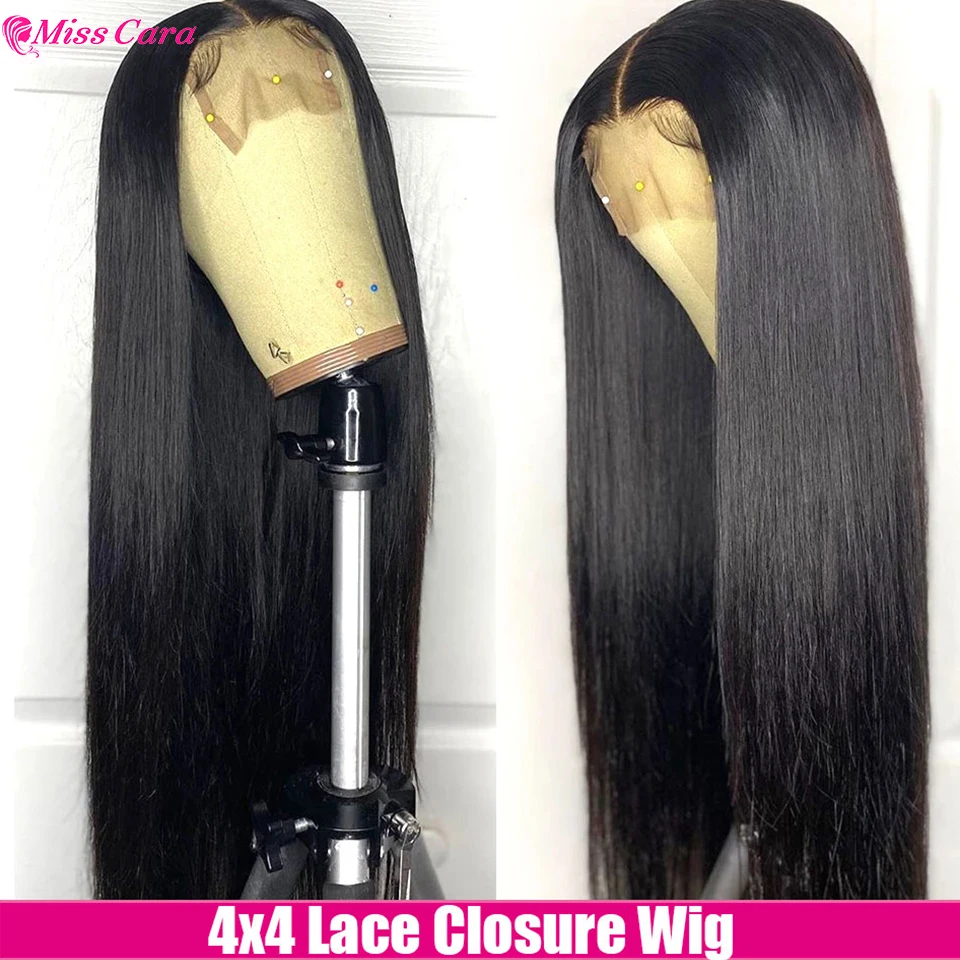 Miss Cara Bone Straight Lace Human Hair Wigs 180% 4x4 lace Closure Human Hair Wigs With Baby Hair Peruvian 30 Inch T Part Wig