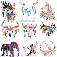 cartoon patch feather animal patches thermo stickers on clothes elephant cattle iron on transfers for clothing heat transfer diy