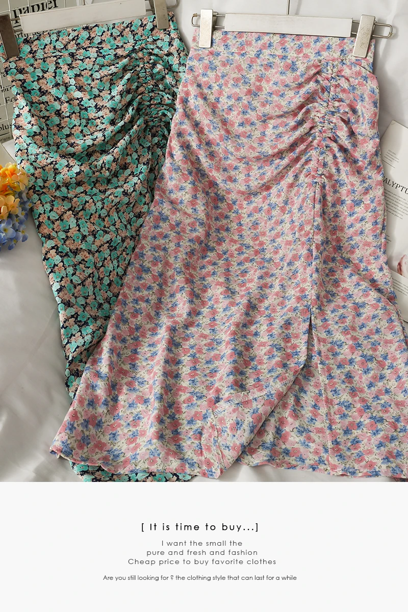 

2021 Summer women print shirring skirts