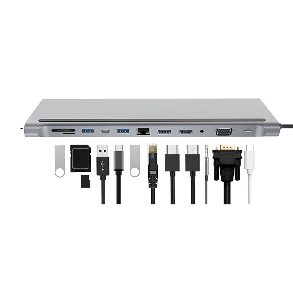 12 в 1 Тип C концентратор USB кабель-Переходник на HDMI VGA RJ45 3 Порты SD/устройство для