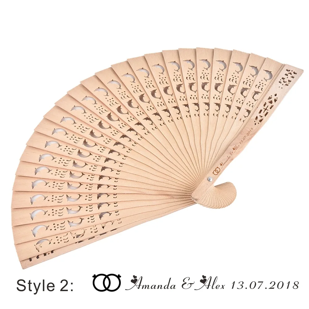 Style2 50 шт. Персонализированная гравировка на дереве складной ручной вентилятор деревянный складной Дельфин вентиляторы вечерние украшения свадебный подарок детский душ - Цвет: Style2