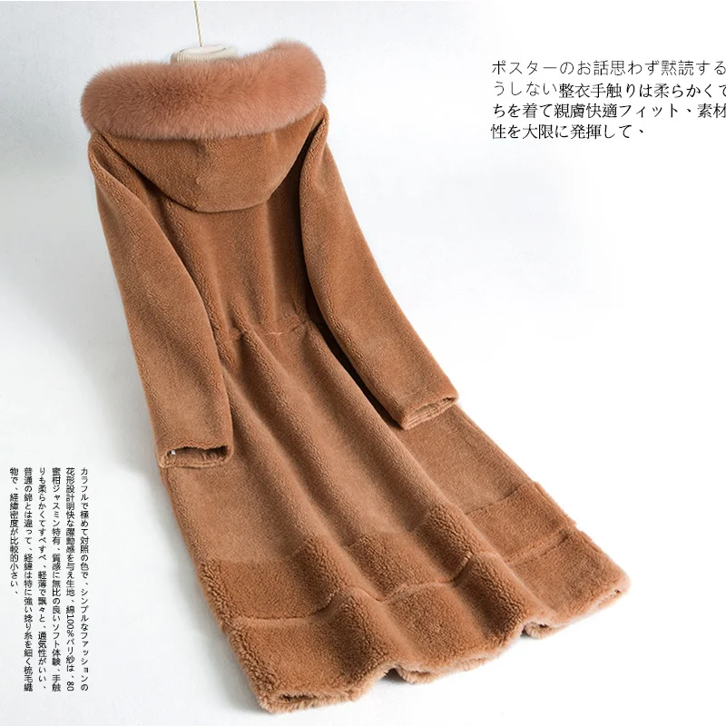 Шуба из натурального меха лисы с мехом капюшоном овечьей кожи 100% Шерстяное